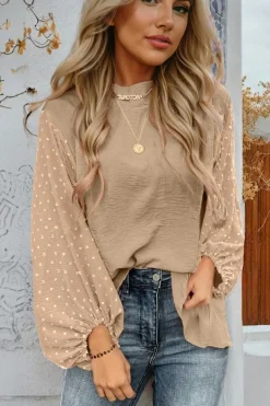 Online Dear-Lover Swiss Dot Balloon Sleeve Loose Blouse Parchment