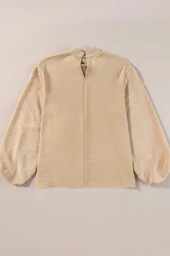 Online Dear-Lover Swiss Dot Balloon Sleeve Loose Blouse Parchment