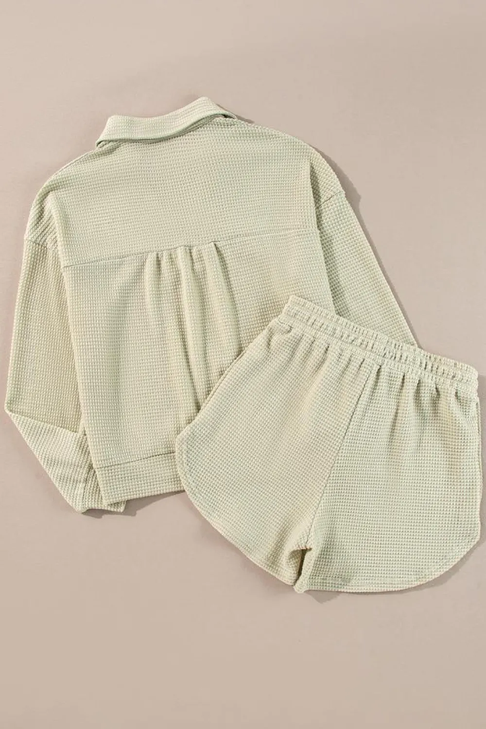 Sale Dear-Lover Textured Buttoned Long Sleeve Top 2 Piece Shorts Set Parchment