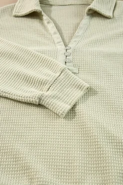 Sale Dear-Lover Textured Buttoned Long Sleeve Top 2 Piece Shorts Set Parchment