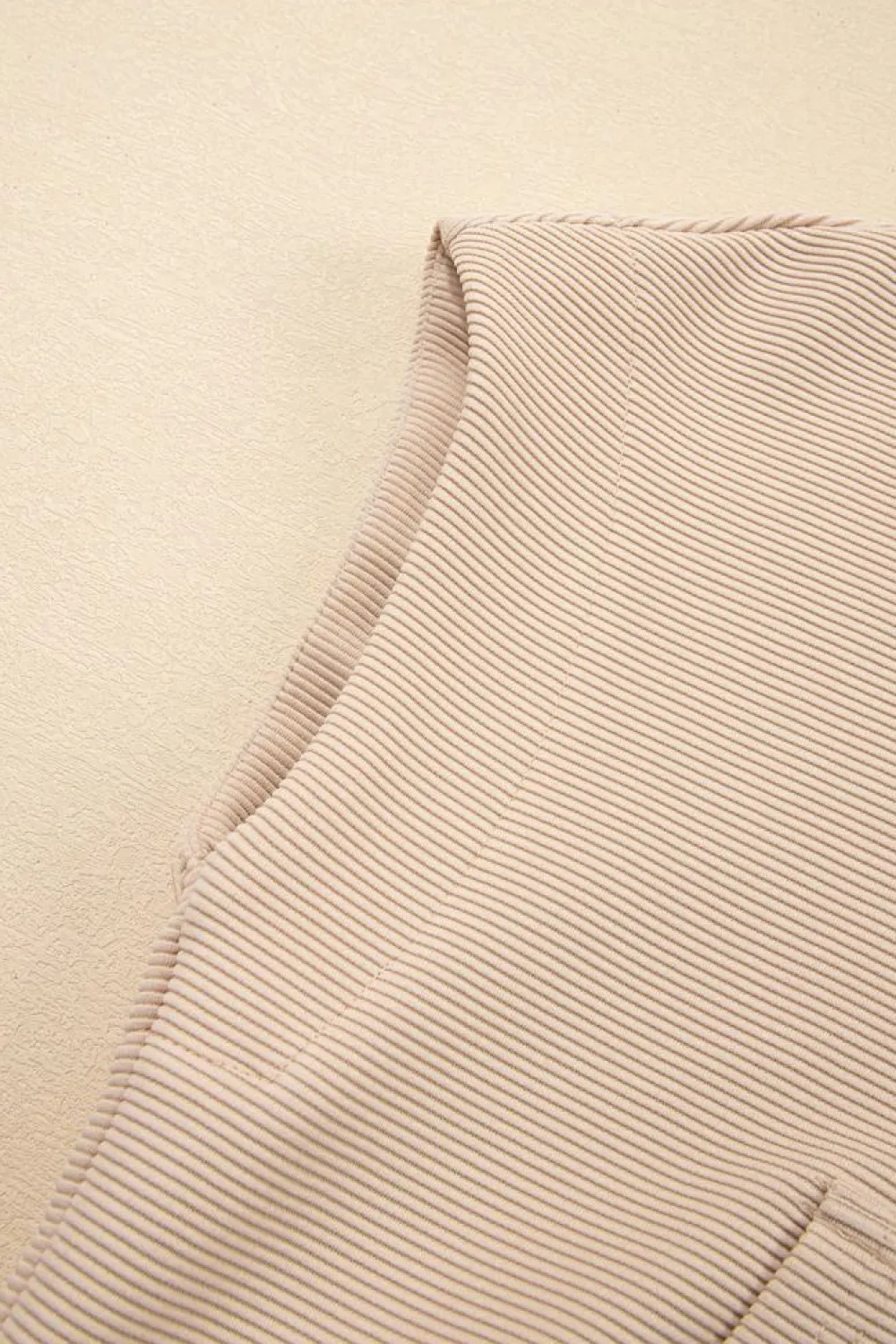 New Dear-Lover Textured Half Zip Kangaroo Pocket Top Drawstring Shorts Set Parchment