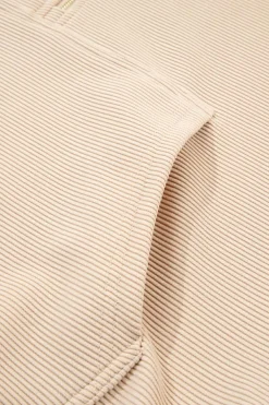 New Dear-Lover Textured Half Zip Kangaroo Pocket Top Drawstring Shorts Set Parchment