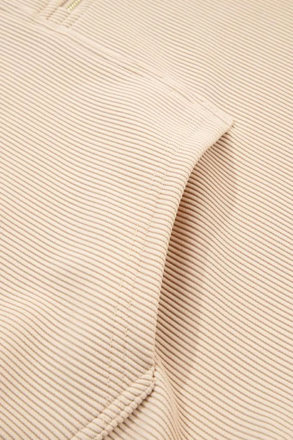 New Dear-Lover Textured Half Zip Kangaroo Pocket Top Drawstring Shorts Set Parchment