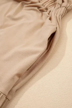 Clearance Dear-Lover Textured V Neck Flutter Sleeve Ruffled Maxi Dress Parchment