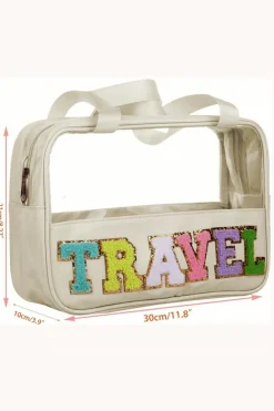 Fashion Dear-Lover TRAVEL Chenille Letter Clear PVC Makeup Bag Parchment
