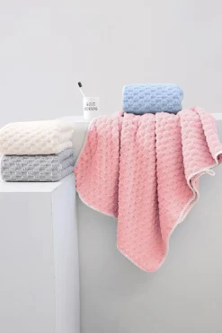 Online Dear-Lover Checkered Textured Thick Soft Bath Towel Peach Blossom