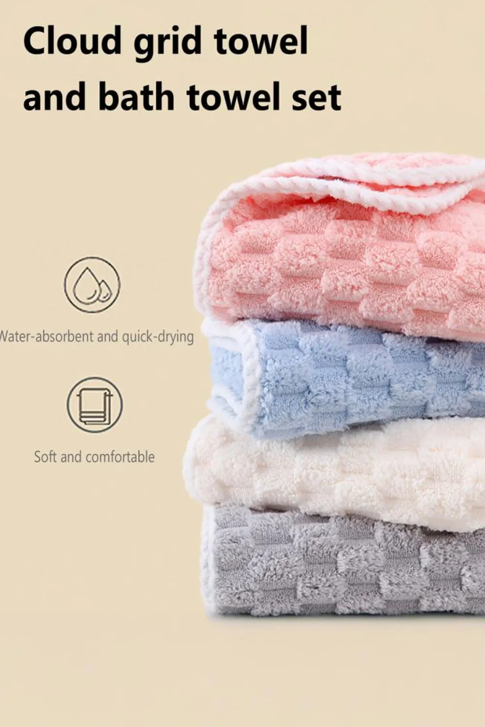 Online Dear-Lover Checkered Textured Thick Soft Bath Towel Peach Blossom