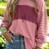 Clearance Dear-Lover Colorblock Striped Bishop Sleeve Top Peach Blossom