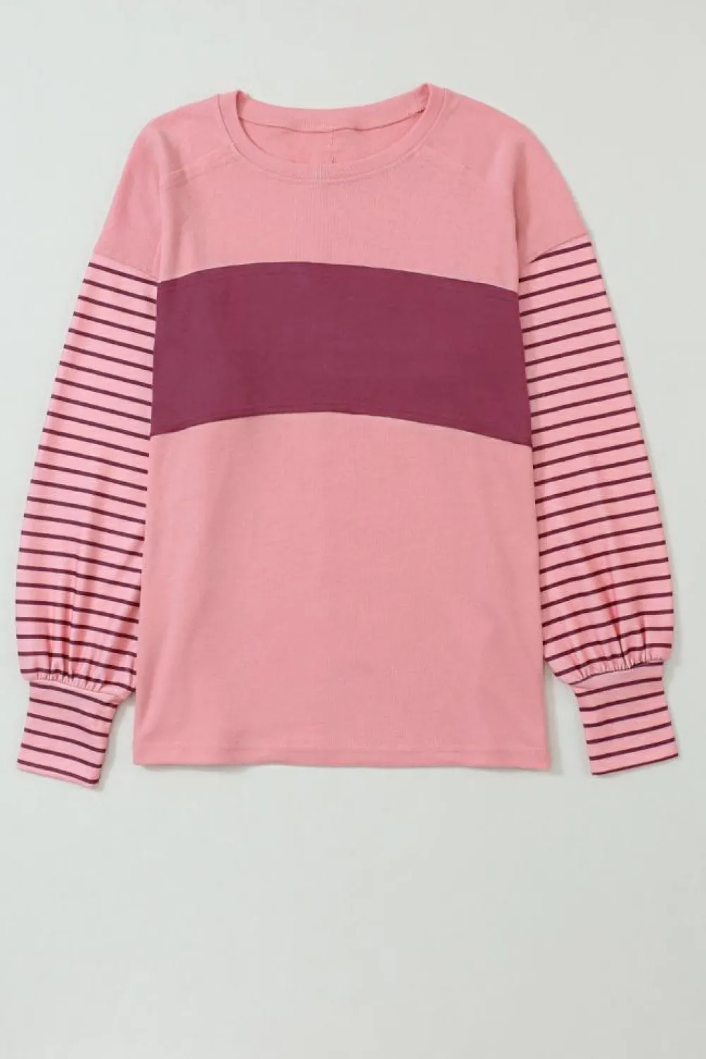 Clearance Dear-Lover Colorblock Striped Bishop Sleeve Top Peach Blossom