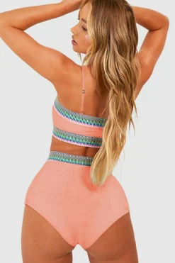 Discount Dear-Lover Contrast Banding Tube Bikini High Waist 2pcs Swimsuit Peach Blossom