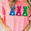 Best Dear-Lover Contrast Patchwork Detail Chenille Bunny Patched Easter Graphic Tee Peach Blossom