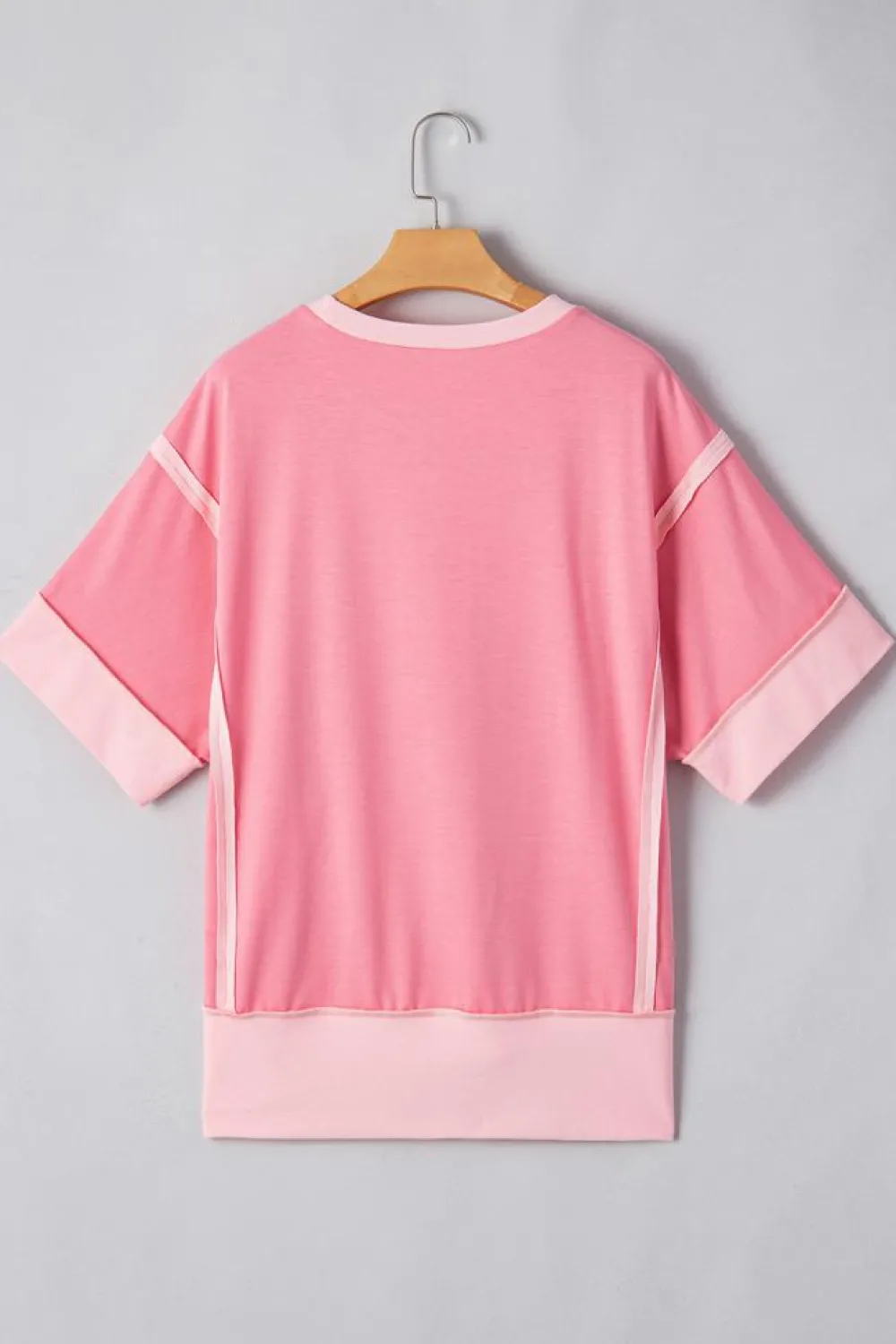 Best Dear-Lover Contrast Patchwork Detail Chenille Bunny Patched Easter Graphic Tee Peach Blossom