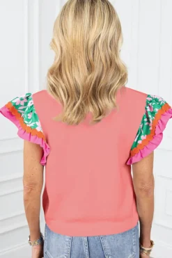 Online Dear-Lover Contrast Ricrac Floral Sleeve Top Peach Blossom
