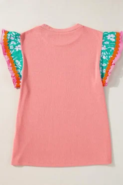 Online Dear-Lover Contrast Ricrac Floral Sleeve Top Peach Blossom