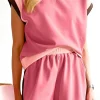 New Dear-Lover Contrast Trim Cap Sleeve Tee Shorts Set Peach Blossom