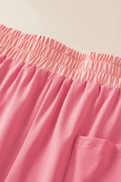 New Dear-Lover Contrast Trim Cap Sleeve Tee Shorts Set Peach Blossom