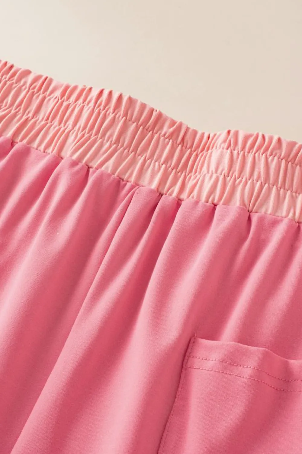 New Dear-Lover Contrast Trim Cap Sleeve Tee Shorts Set Peach Blossom