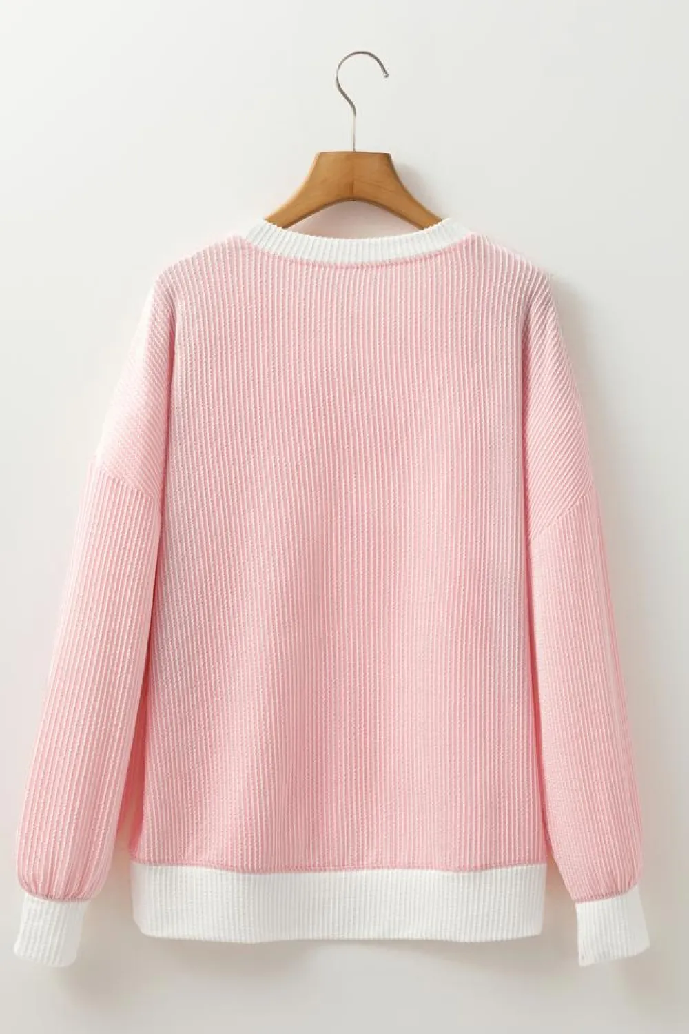 Clearance Dear-Lover Corded Colorblock Drop Shoulder Loose Top Peach Blossom