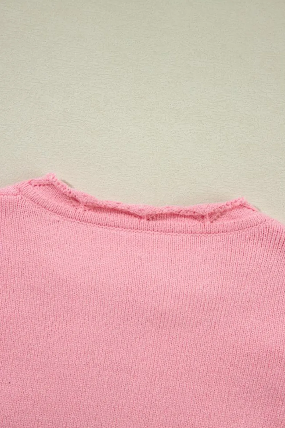 Sale Dear-Lover Flower Detail Knitted Notched Neck Sweater Peach Blossom