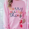 Fashion Dear-Lover Merry Every Thing Tinsel Slogan Sweatshirt Peach Blossom