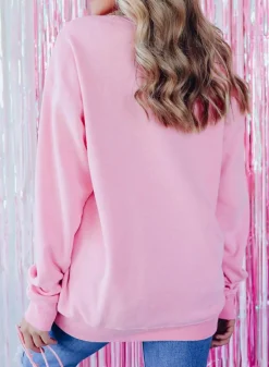 Fashion Dear-Lover Merry Every Thing Tinsel Slogan Sweatshirt Peach Blossom
