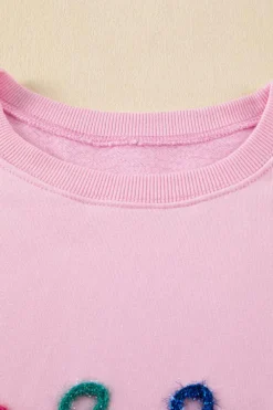 Fashion Dear-Lover Merry Every Thing Tinsel Slogan Sweatshirt Peach Blossom