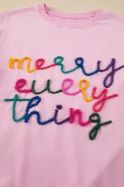 Fashion Dear-Lover Merry Every Thing Tinsel Slogan Sweatshirt Peach Blossom
