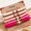 Hot Dear-Lover 5Pcs Valentine Heart Beaded Bracelet Peach Blossom