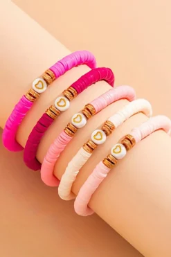 Hot Dear-Lover 5Pcs Valentine Heart Beaded Bracelet Peach Blossom