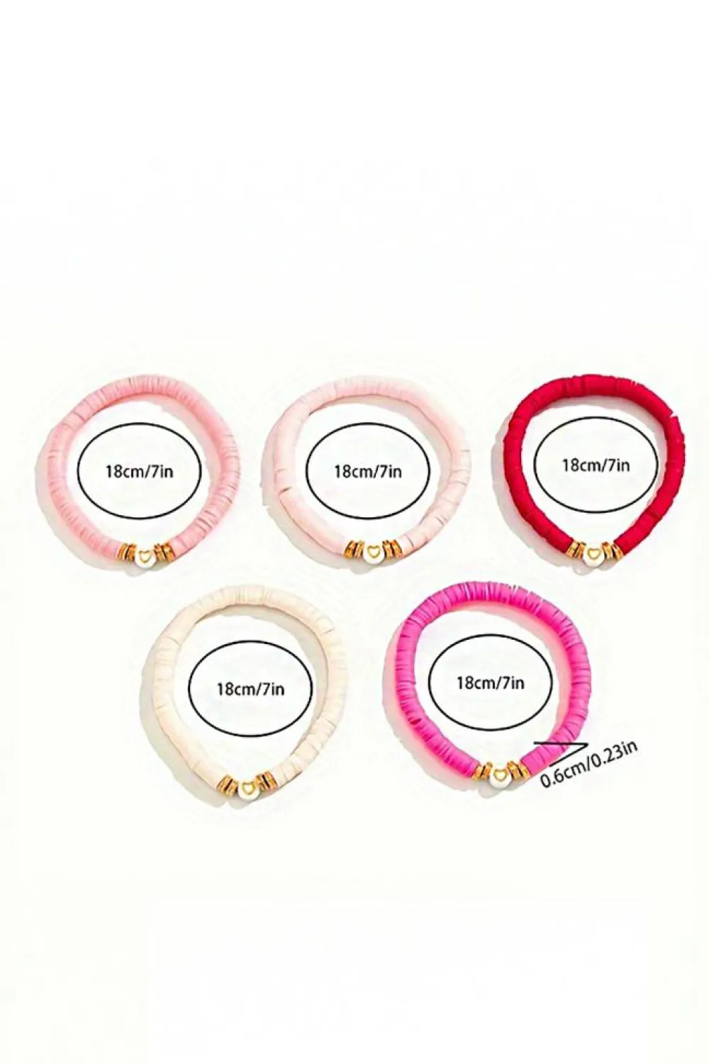 Hot Dear-Lover 5Pcs Valentine Heart Beaded Bracelet Peach Blossom