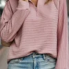 Best Dear-Lover Ribbed Texture Quarter Zip Sweatshirt Peach Blossom