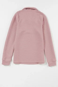 Best Dear-Lover Ribbed Texture Quarter Zip Sweatshirt Peach Blossom