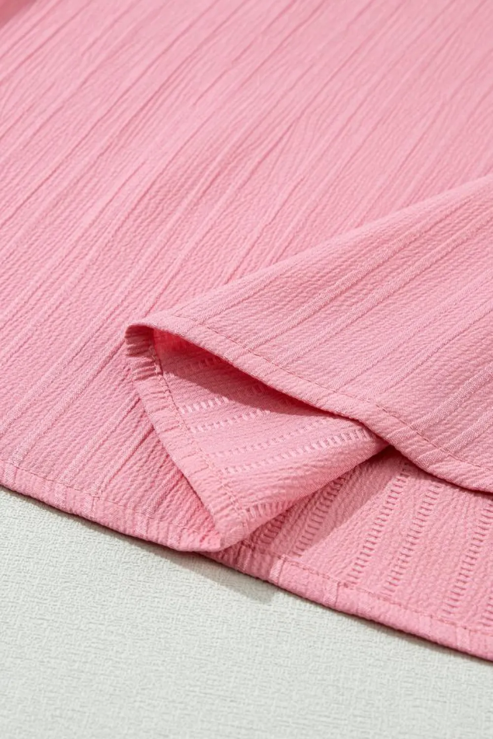 Discount Dear-Lover Ruffled Half Sleeve V Neck Textured Top Peach Blossom
