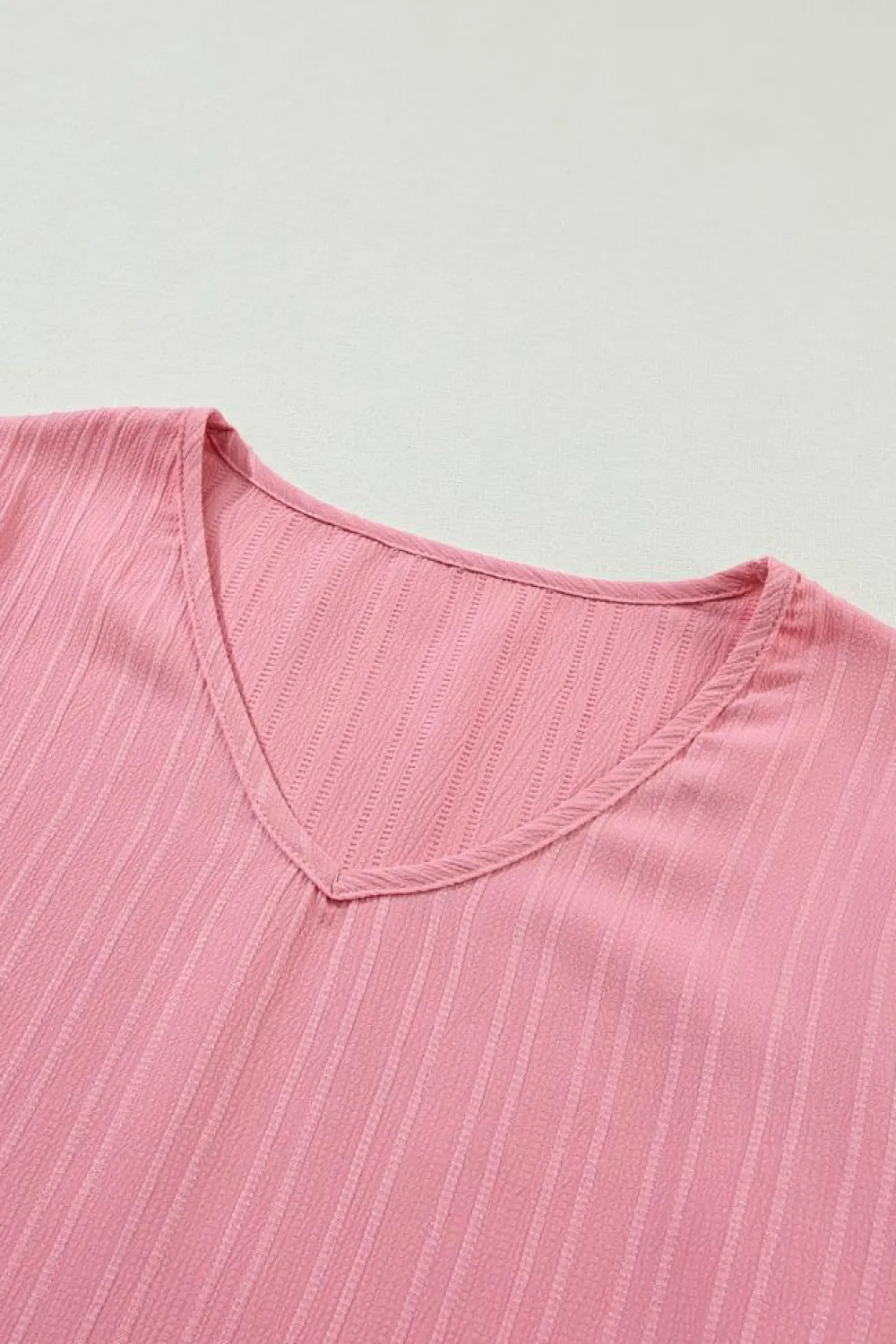 Discount Dear-Lover Ruffled Half Sleeve V Neck Textured Top Peach Blossom