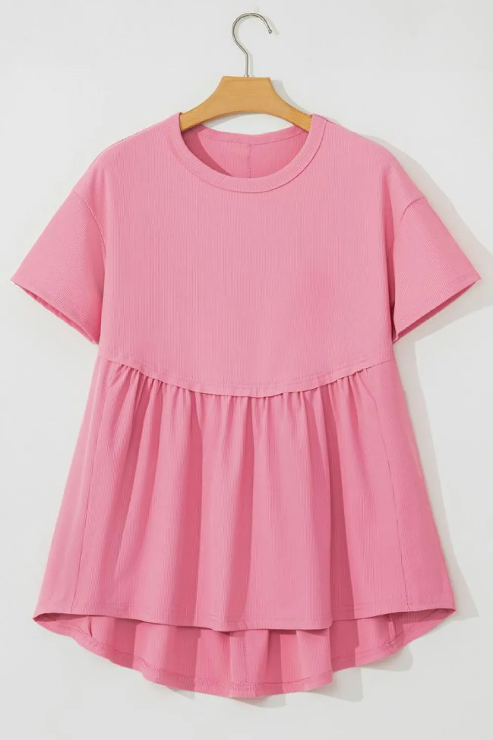 New Dear-Lover Subtle Ribbed Short Sleeve Babydoll Top Peach Blossom