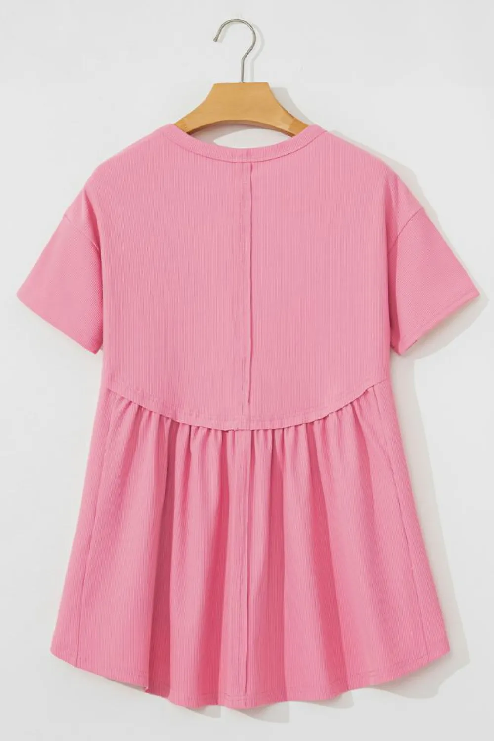 New Dear-Lover Subtle Ribbed Short Sleeve Babydoll Top Peach Blossom