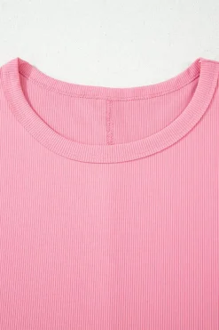 New Dear-Lover Subtle Ribbed Short Sleeve Babydoll Top Peach Blossom