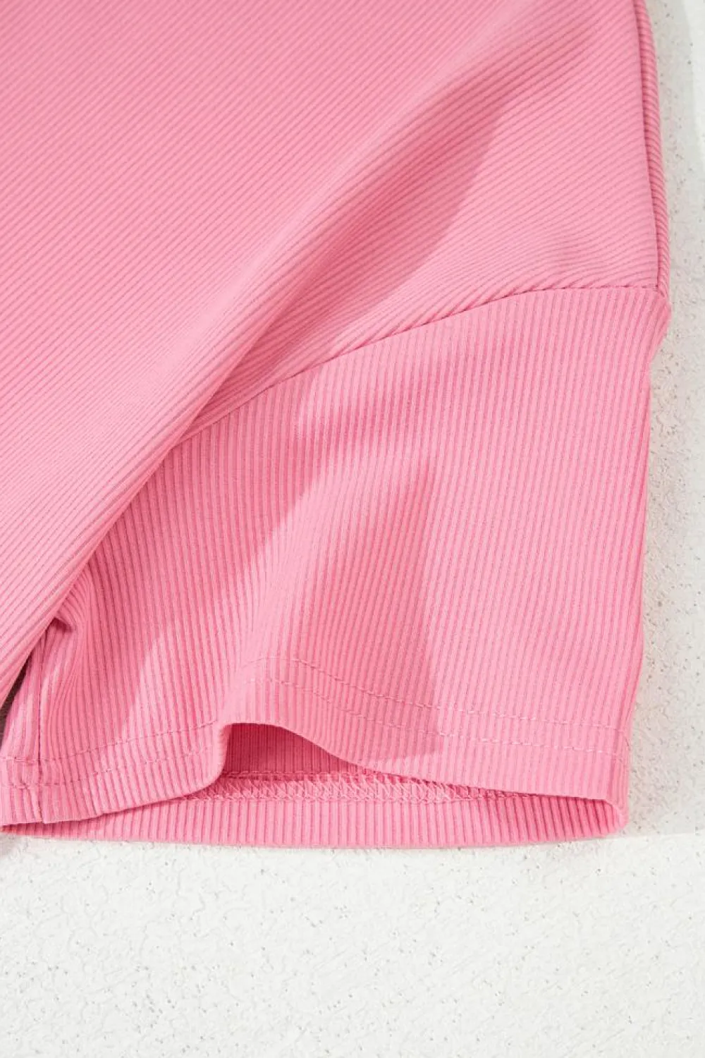 New Dear-Lover Subtle Ribbed Short Sleeve Babydoll Top Peach Blossom