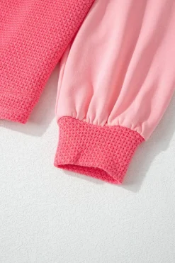 Discount Dear-Lover Two Tone Contrast Waffle Knit Buttoned Loose Shacket Peach Blossom