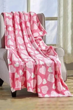 Clearance Dear-Lover Valentines Vibe Heart Print Soft Flannel Large Blanket Peach Blossom