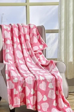 Clearance Dear-Lover Valentines Vibe Heart Print Soft Flannel Large Blanket Peach Blossom
