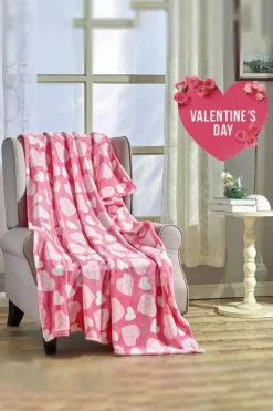 Clearance Dear-Lover Valentines Vibe Heart Print Soft Flannel Large Blanket Peach Blossom