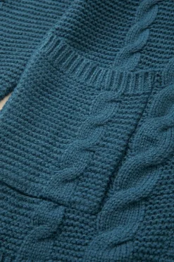 New Dear-Lover Cable Knit Button Front Pocketed Baggy Cardigan Peacock Blue