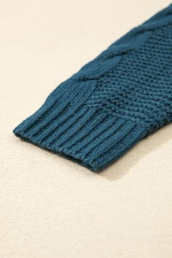 New Dear-Lover Cable Knit Button Front Pocketed Baggy Cardigan Peacock Blue