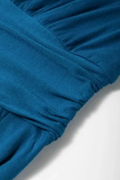 Sale Dear-Lover Short Sleeve Shirred High Waist V Neck Maxi Dress Peacock Blue