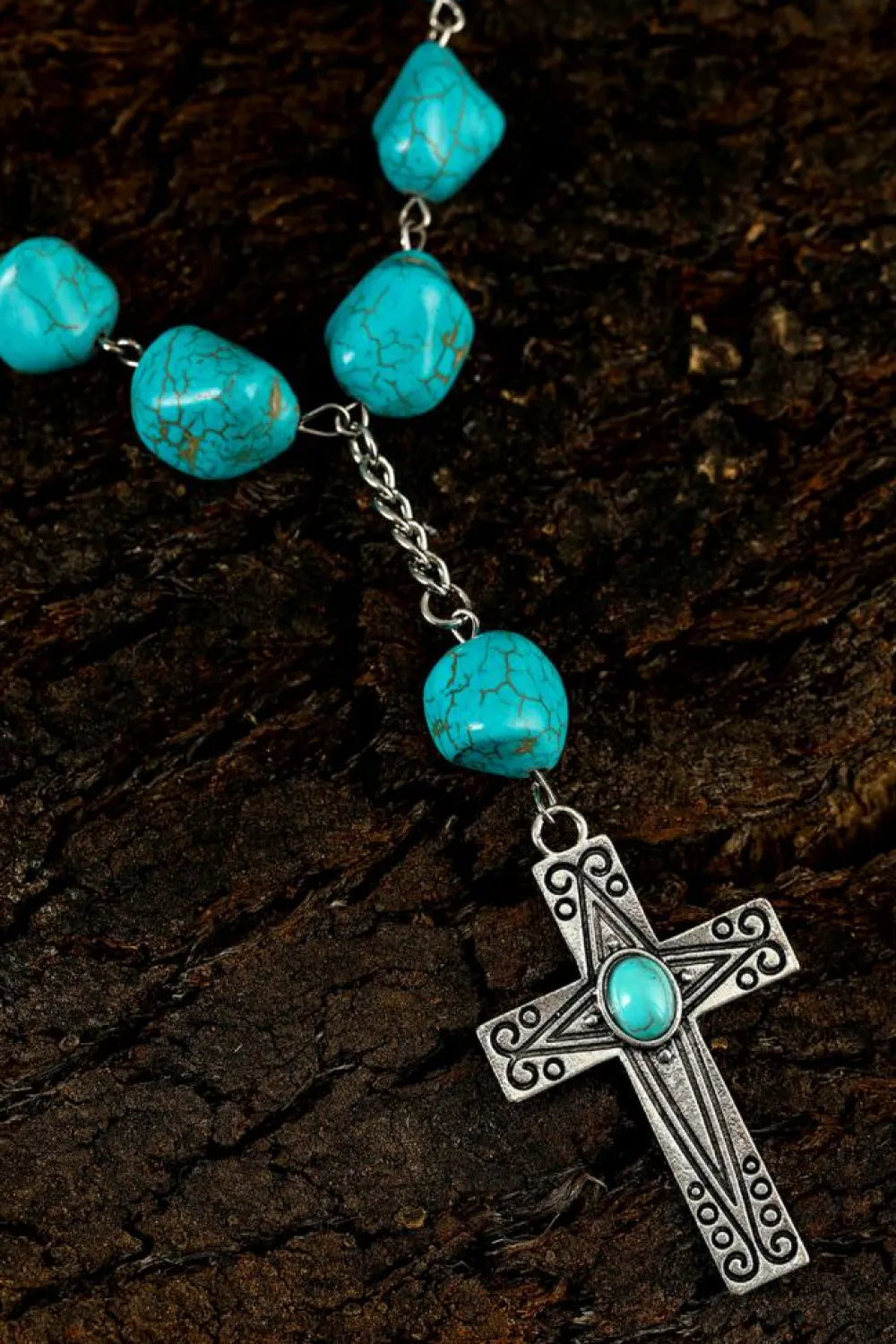 Clearance Dear-Lover Turquoise Cross Pendant Necklace Peacock Blue