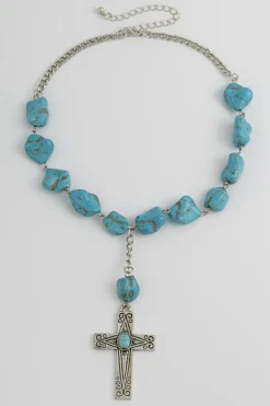 Clearance Dear-Lover Turquoise Cross Pendant Necklace Peacock Blue
