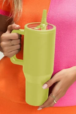Outlet Dear-Lover Frosted Stainless Handle Large Vacuum Cup with Straw 40oz Pear Green