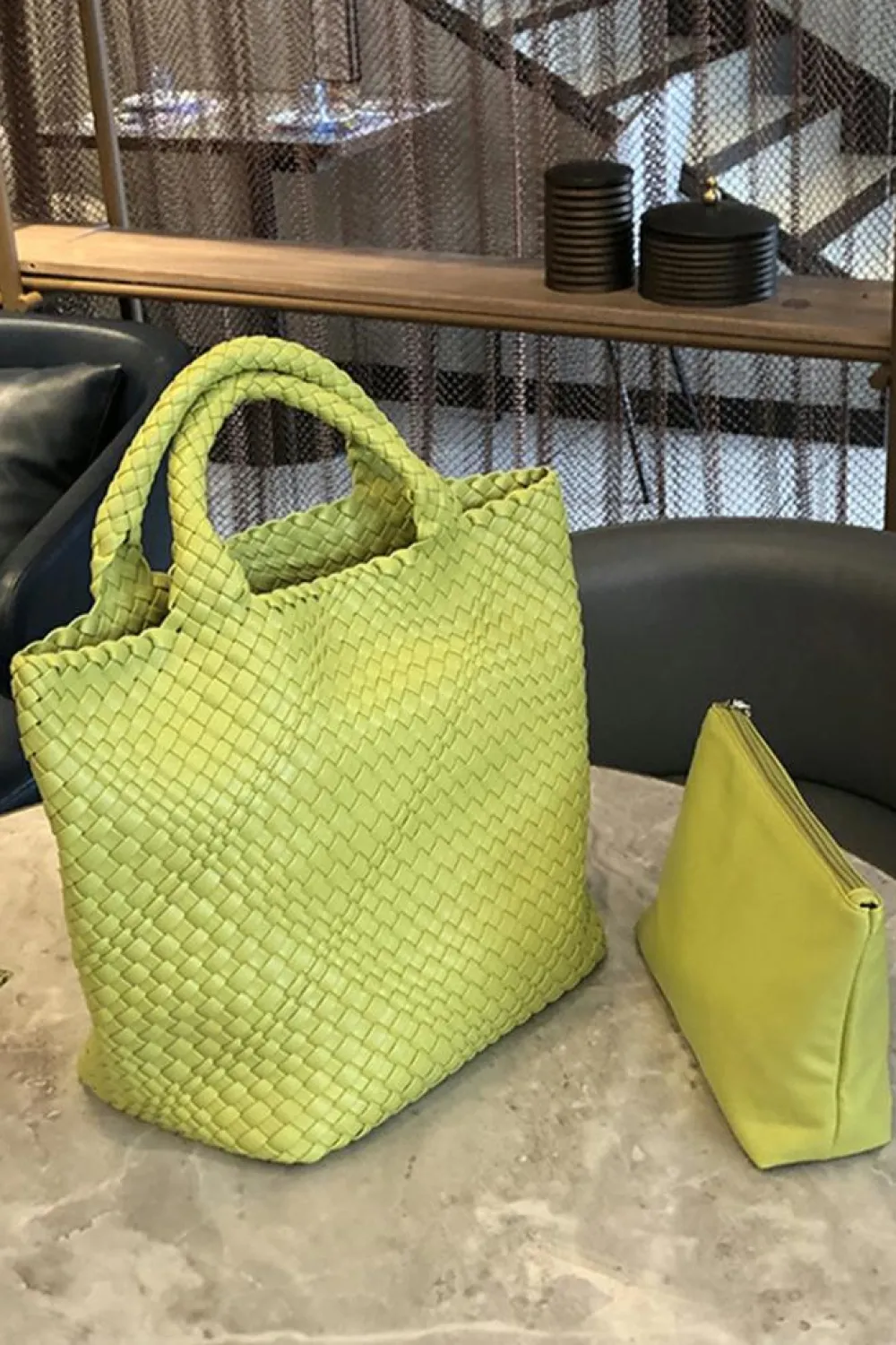 Hot Dear-Lover Woven Hand Bag with Pouch Pear Green