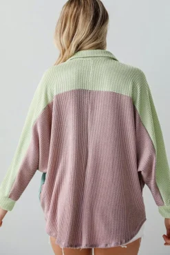 Best Dear-Lover Color Block Corded Buttoned Oversized Shacket Phalaenopsis